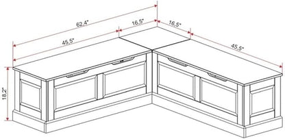 Riverbay Furniture Backless Wood Corner Kitchen Breakfast Nook Bench, with Hidden Storage, in White (Bench Only)