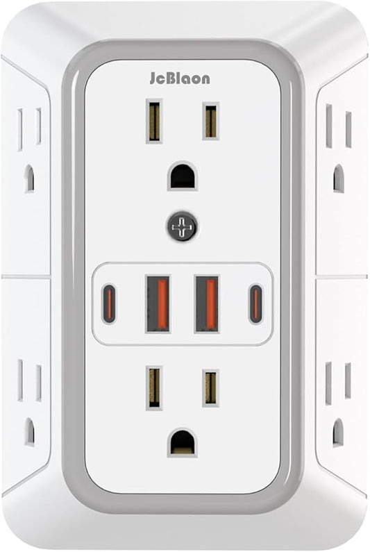 JcBlaon Outlet Extender Surge Protector - 6 Outlet Splitter with 4 USB Ports (2 USB C), Multiple Plug Expander Wall Charger, 3 Sided Multi Plug Wall Adapter Power Strip for Home Office Kitchen Travel