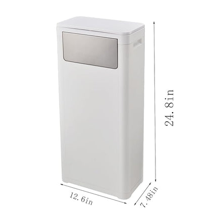 WanWanKa Bathroom Trash Can with Lid,Slim 6 Gallon Commercial Lagre Trash Bin, Tall Skinny Waste Bin with Press Top Lid, Narrow Garbage can for Kitchen,Living Room,Ofice,Laundary Room,Bedroom White