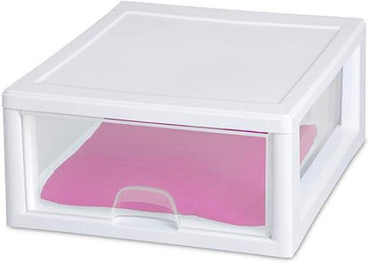 Sterilite 18-Pack 16 Quart Stacking Drawer, Clear Storage Closet Organizer, White Frame - Stackable Modular Plastic Drawers for Clothes, Accessories, Craft Supplies, Shoes or Linens