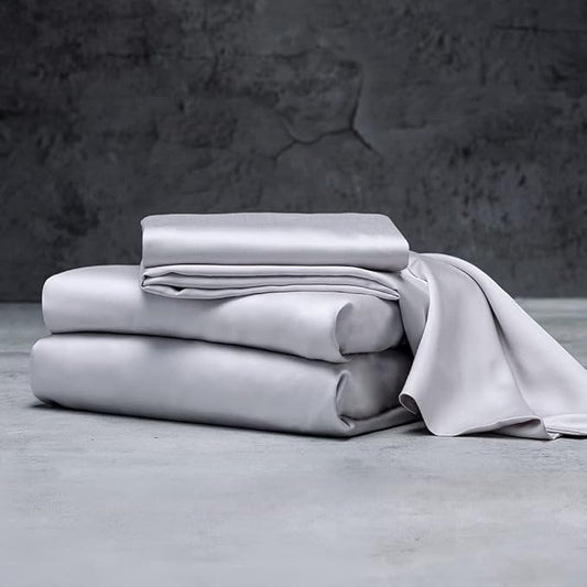 LUXOME Luxury Sheet Set | 100% Rayon (Viscose) from Bamboo | California King - Stone | Deep Pockets | 4-Piece Set (Fitted, Flat, 2 Pillowcases)