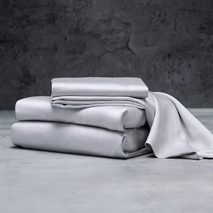 LUXOME Luxury Sheet Set | 100% Rayon (Viscose) from Bamboo | King Size - Stone | Deep Pockets | 4-Piece Set (Fitted, Flat, 2 Pillowcases)