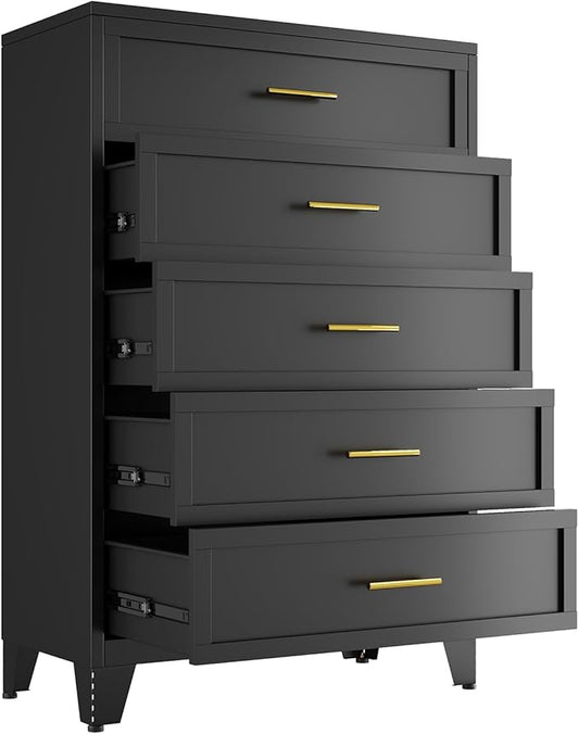 Metal Dresser, Black Tall Dresser for Bedroom, 53.54" H Dressers & Chests of Drawers, 5 Drawer Dressers for Living Room, Entryway, Hallyway (Black, 5 Drawers)
