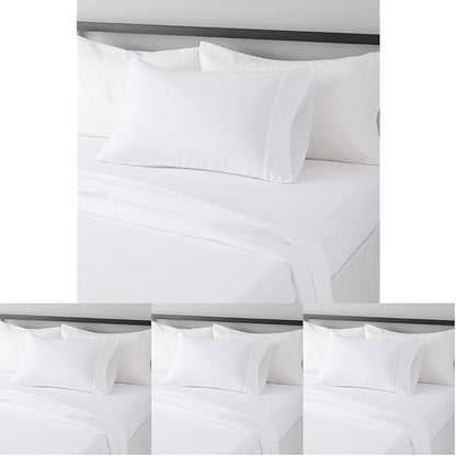 Amazon Basics Lightweight Super Soft Easy Care Dorm-Friendly, Microfiber 3 Piece Bed Sheet Set with 14-Inch Deep Pockets, Twin XL, Bright White, Solid (Pack of 4)