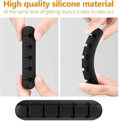 Cord Holder Cable Organizer Clips – Self Adhesive Cord Organizer for Desk, Car, Nightstands, Office, Black Silicone Cord Keeper Cable Clips Wire Holders for Phone Charger Cords (7-5-3-1-1 Slots)
