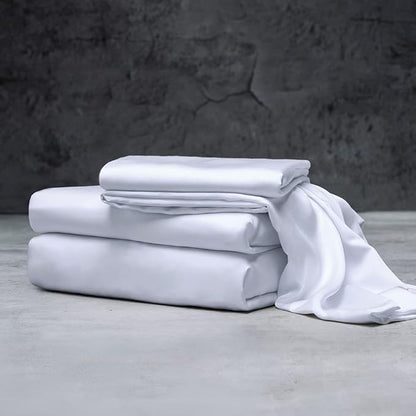 LUXOME Luxury Sheet Set | 100% Rayon (Viscose) from Bamboo | Queen Size - White | Deep Pockets | 4-Piece Set (Fitted, Flat, 2 Pillowcases)