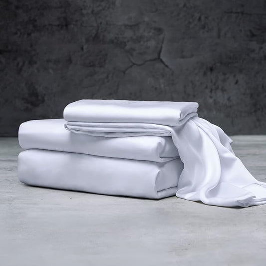 LUXOME Luxury Sheet Set | 100% Rayon (Viscose) from Bamboo | Queen Size - White | Deep Pockets | 4-Piece Set (Fitted, Flat, 2 Pillowcases)