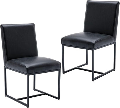 CIMOTA Black Leather Dining Chairs Set of 2, Upholstered Dining Room Chairs Armless Guest Side Chair with Black Base for Dining Room/Kitchen, 2PCS