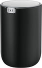 EKO Mini Desk Trash Can with Swing-Top Lid 0.4 Gallon Small Table Round Wastebasket for Office, Home, Car (Black)