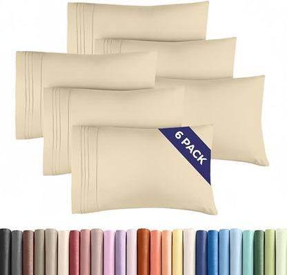 Queen Pillow Cases Set of 6 - Ultra Soft Hotel Quality Pillowcase Covers - Comfy & Wrinkle Free - Shrink, Stain and Fade Resistant - Easy-Care, Machine Washable Pillow Protectors - 6 Pcs Set - Cream