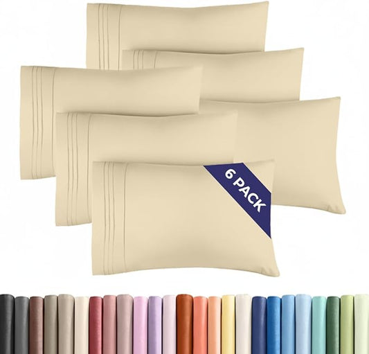 Queen Pillow Cases Set of 6 - Ultra Soft Hotel Quality Pillowcase Covers - Comfy & Wrinkle Free - Shrink, Stain and Fade Resistant - Easy-Care, Machine Washable Pillow Protectors - 6 Pcs Set - Cream