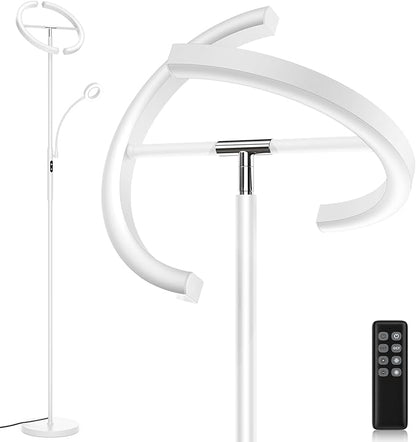White LED Floor Lamp - Dimmable 2 Lights Standing Lamp with Remote&Touch Control, 4 Color& 10 Brighness Adjustable Floor Reading Light, Modern Tall Lamp for Living Room Bedroom Office Corner
