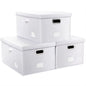 PRANDOM Collapsible Storage Box with Lid [3-Pack] Leather Fabric Foldable Storage Bin Organizer Container Basket Cube with Cover for Home Bedroom Closet Office Nursery White(22.8X15.7X11.8)