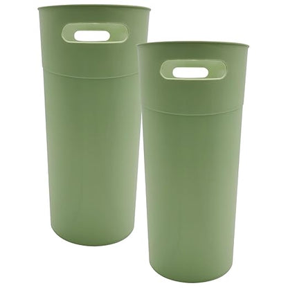 ROYFACC Small Trash Can Plastic Bathroom Wastebasket 3.2 Gallon Slim Garbage Container Bin with Handle for Home Kitchen Bathroom Bedroom Office, 2 Pack (Green)