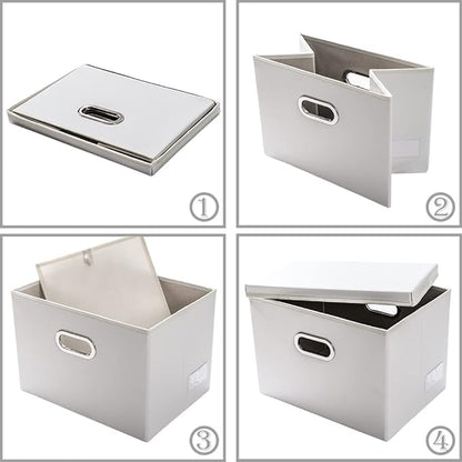PRANDOM Large Collapsible Storage Box with Lid [1-Pack] Leather Fabric Foldable Storage Bin Organizer Container Basket Cube with Cover for Home Bedroom Closet Office Nursery White (17.7x11.8x11.8)