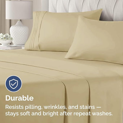 Queen Pillow Cases Set of 4 - Ultra Soft Hotel Quality Pillowcase Covers - Comfy, Cozy & Wrinkle Free - Shrinkage, Stain and Fade Resistant - Machine Washable Pillow Protectors - 4 Piece Set - Beige