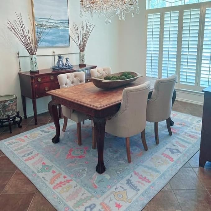 Fame Rugs Blue Modern Oushak Rug 6x9, Vintage Turkish Colorful Oriental Antique Inspired Washable Large Area Rugs, Luxury Living Room Bedroom (381LB, 6' x 9')