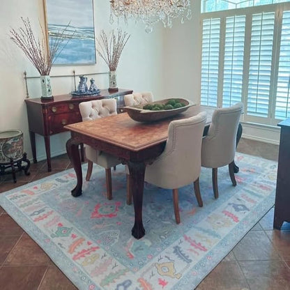 Fame Rugs Blue Modern Oushak Rug 6x9, Vintage Turkish Colorful Oriental Antique Inspired Washable Large Area Rugs, Luxury Living Room Bedroom (381LB, 6' x 9')