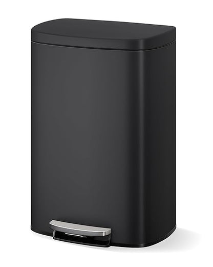 GarveeHome Stainless Steel Kitchen Trash Can, 13 Gal / 50 L Step-On Garbage Bin with Soft Close Lid, Large Rustproof Metal Trash Can for Kitchen, Black