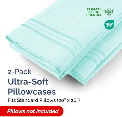 Standard Pillow Cases Set of 2 - Ultra-Soft Hotel Quality Pillowcase Covers - Comfy & Wrinkle Free - Stain & Fade Resistant - Machine Washable Pillow Protectors - 2 Piece Set - Standard Size Spa Blue