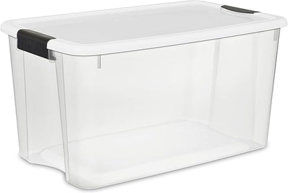 Sterilite 16-Pack Ultra Latching Box, Storage Bins with Lids, Clear Plastic, 70 Quart - Heavy-Duty Organizing Containers for Closet, Bathroom, and Office