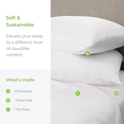 Cariloha Aloha Soft 4-Piece Sheet Set | White | Full | Made from 100% Viscose derived from Bamboo | Introductory Sheet Line