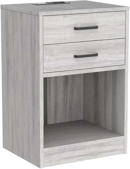 ADORNEVE Nightstands Set of 2,Grey Nightstand with Charging Station & Drawers,Night Stands for Bedrooms Set of 2