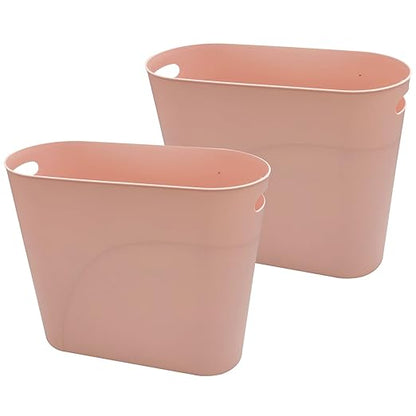 ROYFACC Small Trash Can Plastic Bathroom Wastebasket 3.2 Gallon Slim Garbage Container Bin with Handle for Home Kitchen Bathroom Bedroom Office, 2 Pack, Pink
