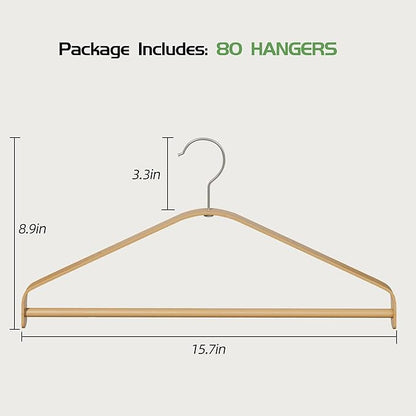 Bamboo Wood Hangers 20 Packs, Coat Hangers, Clothes Hangers with 360-Degree Rotatable Hook, Heavy Duty, Non Slip Suit Hangers for Clothes, Jacket, Shirt, Tank Top, Pant (Bamboo, 80 PCS)