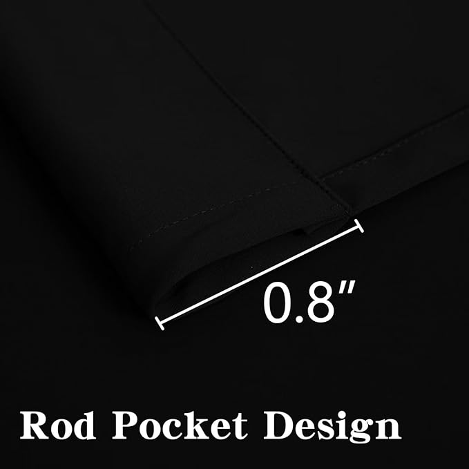 Blackout Curtains 108 Inches Long 2 Panels Set, Black Curtains Thermal Insulated Room Darkening Drapes for Bedroom, Rod Pocket Light Blocking Drapes Living Room Windows(52W × 108L, Black)