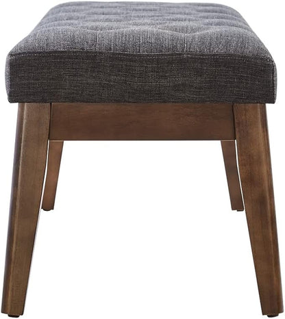 24KF Linen Upholstered Buttons Tufted Entryway Bench with Solid Wood Leg,Bed Bench Ottoman with Padded Seat,5034-Dark Gray