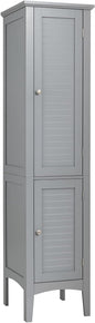 Tangkula Tall Bathroom Storage Cabinet, 5-Tier Wooden Freestanding Tower Cabinet Floor Organizer, Narrow Storage Floor Cabinet w/2 Doors & Shelves for Bathroom Living Room Kitchen (Grey)