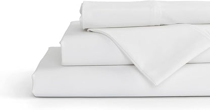 Linen Home 100% Cotton Percale Sheet Set, Twin Size, White, Deep Pocket, 4 Pieces Set - 1 Flat, 1 Deep Pocket Fitted Sheet and 2 Pillowcases, Crisp Cool and Strong Bed Linen