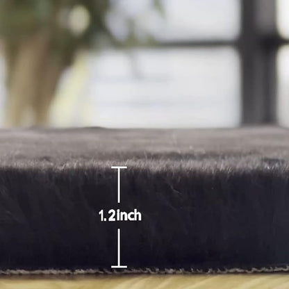 Faux Bunny Fur Rug Plush Area Rugs Machine Washable Black 4x6 Shag Area Rug for Bedroom Faux Sheepskin Rug for Living Room