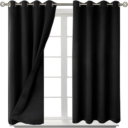 BGment Short 100% Blackout Curtains for Bedroom, Thermal Insulated Energy Efficiency Noise Reducing Grommet Curtains 54 Inch Length with Liner for Small Window 2 Panels Each 52 Inch Wide, Black