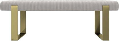 VANT Upholstered Bed Bench - Ribbed Stone - Burnished Brass - Contemporary Modern, Bedroom Bench Seat, Hallway, or Entryway