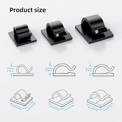 ITUGOU 100 PCS Adhesive Cable Clips Cord Organizer (Small, Medium,Large),Wire Holder for Cable Management, Outdoor Light Clips Light Hooks for LED String,Car Dash Cam, Extension Cord (Black)