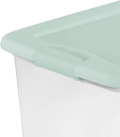Sterilite 6 Pack Latching Box, Clear Plastic Stackable Storage Bin with Lid, 64 Quart, Mindful Mint