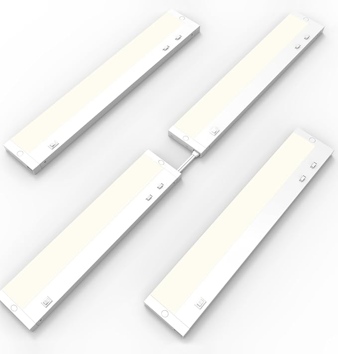 24 Inch Under Cabinet Lighting Plug in, 14W 120V 3 Color 3000K/4000K/5000K, 3 Brightness, Super Bright, Ultra Thin Under Counter Lights for Kitchen, Linkable LED Cabinet Light, White 4Pack