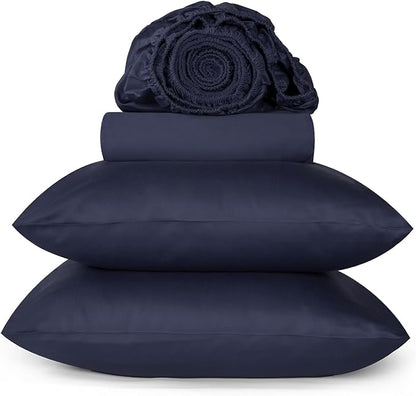 URBANHUT 800 Thread Count 100% Cotton Queen Size Sheets, Luxury 4 Piece Queen Bedsheets, Hotel Sheets Sateen Finish - Better Than Egyptian, 16" Elasticized Deep Pocket - Navy Blue