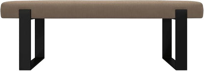VANT Upholstered Bed Bench - Ribbed Taupe - Matte Black - Contemporary Modern, Bedroom Bench Seat, Hallway, or Entryway