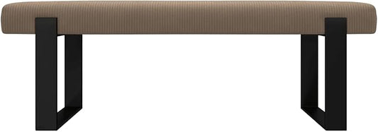 VANT Upholstered Bed Bench - Ribbed Taupe - Matte Black - Contemporary Modern, Bedroom Bench Seat, Hallway, or Entryway