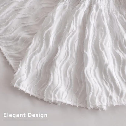 MIYE Wavy Tufted Bed Skirt - Wrap Around Dust Ruffle with Elastic Belts - 15 Inch Drop Easy to Put On - Bedskirt Machine Washable ＆ Wrinkle Resistant(Wavy/White, Full/Twin-15 Drop)