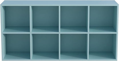 OSCHF 8-Cube Storage Shelf Bookcase - Wooden 4-Tier Floor Standing Open Bookshelf, Modern TV Stand up to 55 Inchs for Home and Office, Light Blue