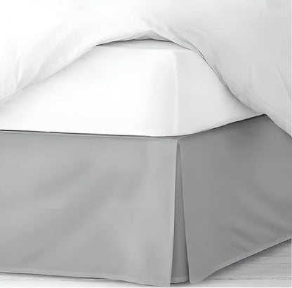 Pleated Bed Skirt Queen Size, 14" Drop with Platform Design for Secure Fit, Split Corners, Wrinkle-Resistant Microfiber for Modern Stylish Look, Tailored Bedding for Hotel Luxury - Light Grey
