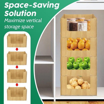 TidyFriend Wooden Stackable Storage Bins for Pantry, 4 Pack Stackable Bins For Organizing Food, Kitchen, and Bathroom Essentials (Wood)