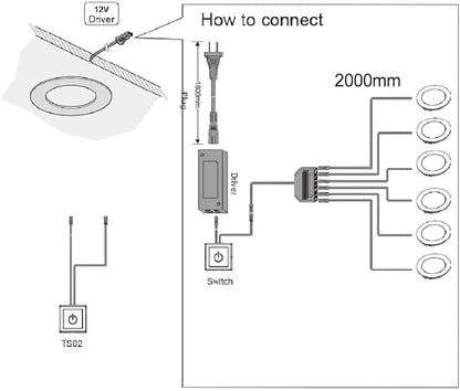 VST Under Cabinet Lighting Plug in with Wired Touch Dimmer Switch,Recessed or Surface Mount Design,Warm White 3000K 12V 2W(12W Total, 60W Equivalent),6 Pack Black Puck Lights Fixtures