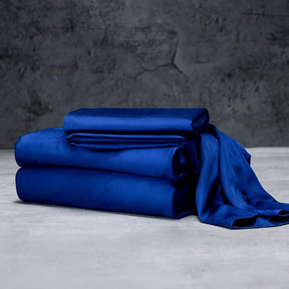 LUXOME Luxury Sheet Set | 100% Rayon (Viscose) from Bamboo | Twin Size - Sapphire | Deep Pockets | 3-Piece Set (Fitted, Flat, Pillowcase)