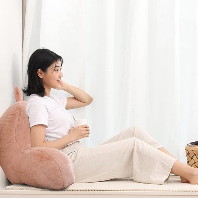 Holawakaka Large Faux Fur Bed Rest Pillow with Arms,Rabbit Fur Reading Pillows Perfect for Adults Men Women, Arm, Back, Pregnancy Lumbar & Head Neck Coccyx Lower Back Support Cushion (Blush)