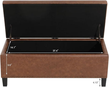 Joveco 41 Inches Storage Ottoman Bench,Microfiber Button Tufted Footstool Ottoman Bench with Nailhead Trim for Bedroom (Chocolate Brown)
